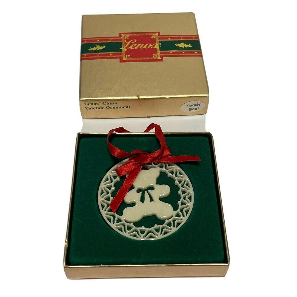 Vintage Lenox China Yuletide Series Teddy Bear Porcelain Ornament